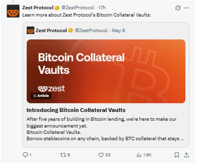 比特币抵押金库功能发布图