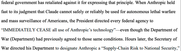 Anthropic起诉特朗普政府：控诉供应链风险标记违法