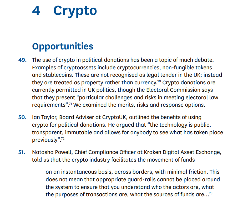 英国议会敦促禁政界收加密捐款