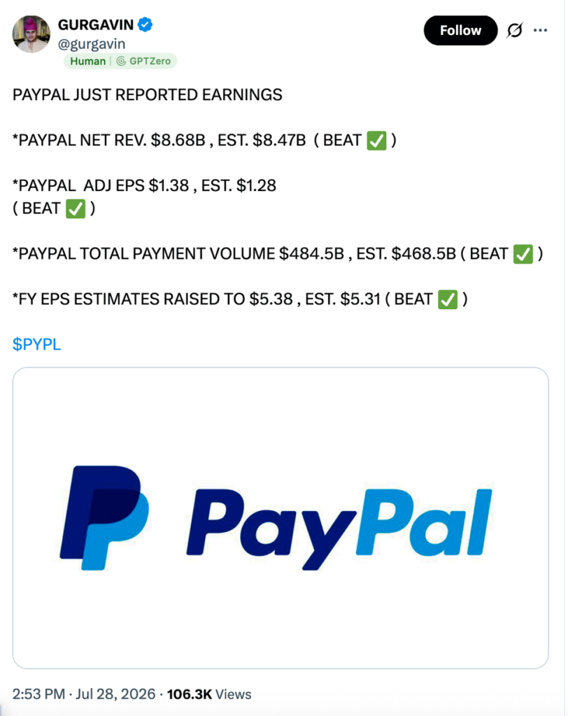PayPal第二季度财务数据