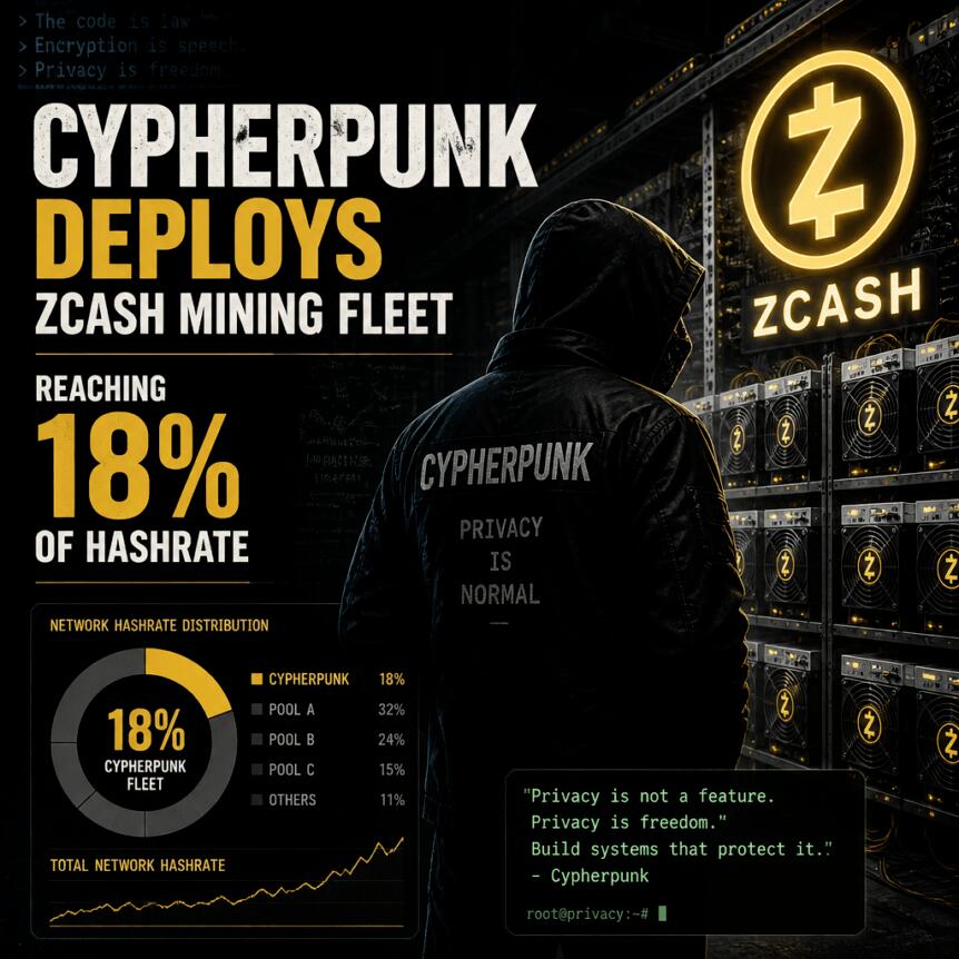 密码朋克布局Zcash挖矿，算力占比达18%