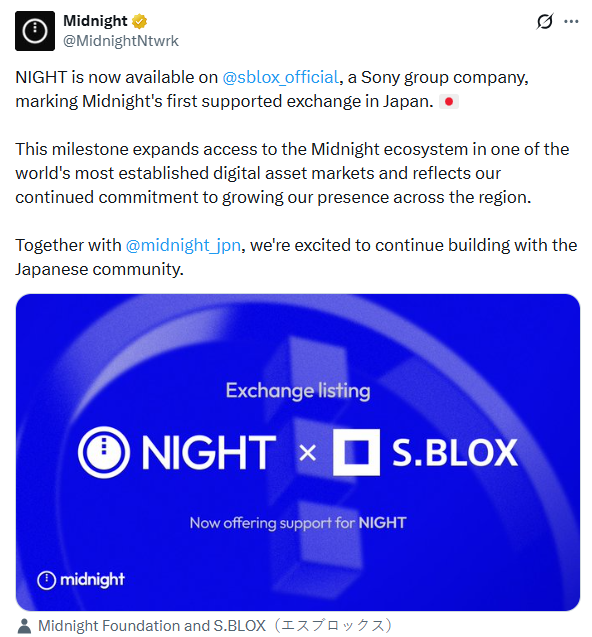 Midnight登陆索尼平台，ADA逼近关键支撑